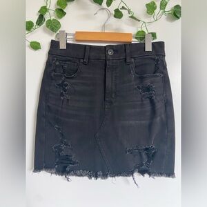 American Eagle AE Black Distressed Raw Hem Ripped Stretch Denim Mini Skirt Sz 6